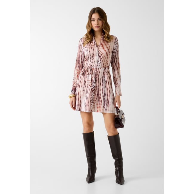 Robe Mini Ajustée Et Évasée marron claire <span itemprop=