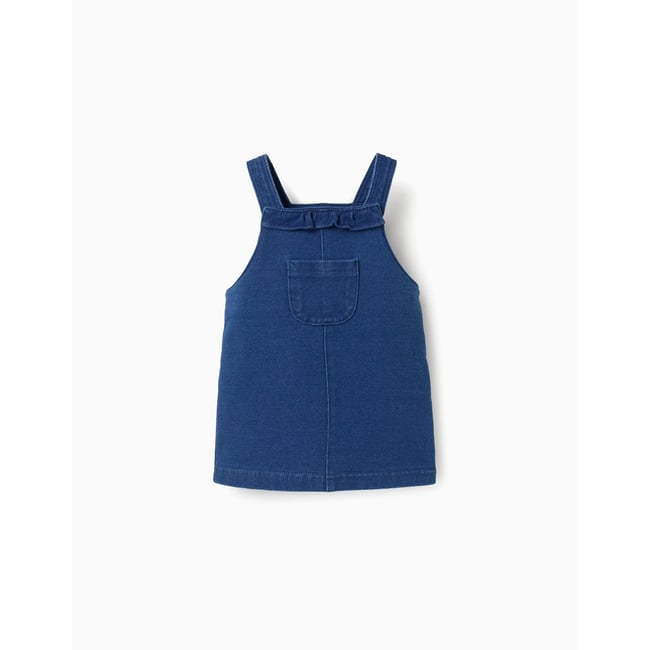 Robe salopette en jean avec volants bleu <span itemprop=