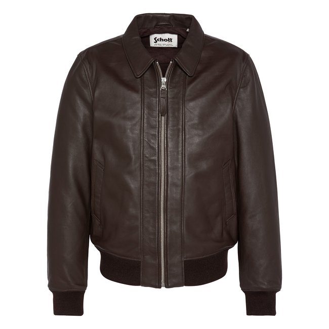 Blouson casual, cuir d'agneau marron <span itemprop=