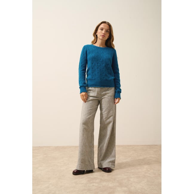 Pull Col Rond 8 Fils Paon Nadia bleu vert <span itemprop=