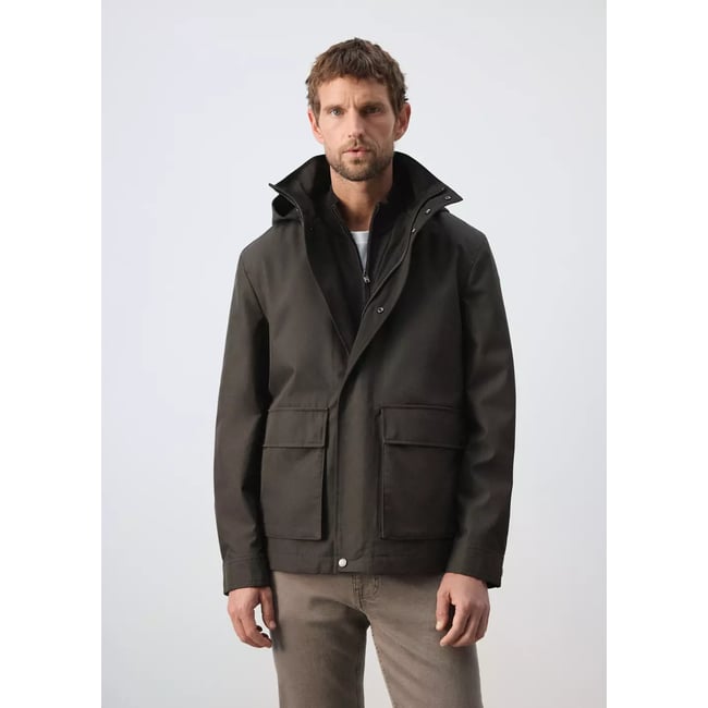Parka à capuche en mélange de coton marron <span itemprop=