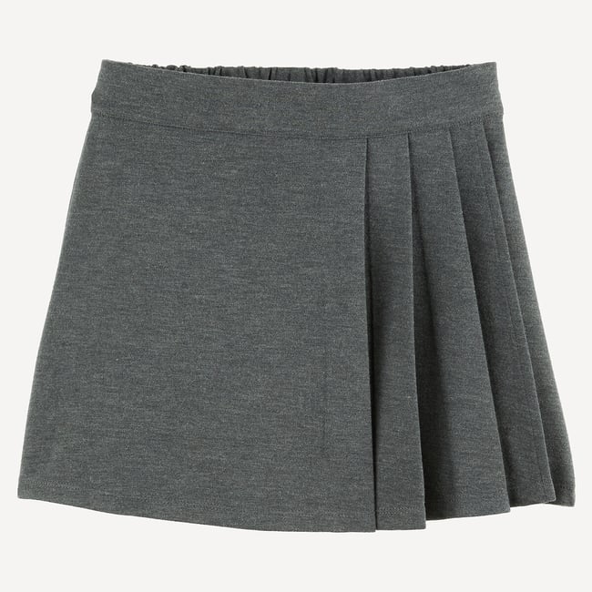 Jupe plissée en flanelle gris chiné <span itemprop=