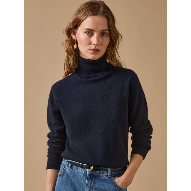 Pull col roulé  - Collection Cachemire marine <span itemprop=