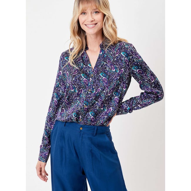 Chemise coupe droite imprimée REY violet foncé <span itemprop=