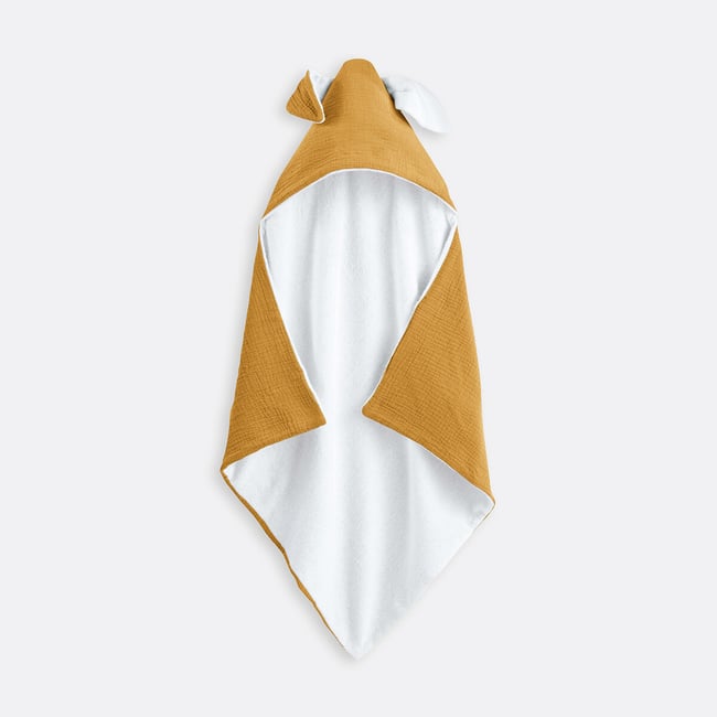 Cape de bain gaze de coton 380 g/m2, Kumla jaune moutarde <span itemprop=