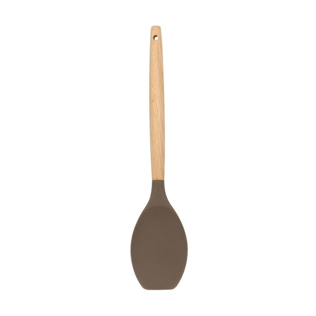 Spatule cuillère en silicone et manche en bois, ELIOTT naturel-taupe <span itemprop=