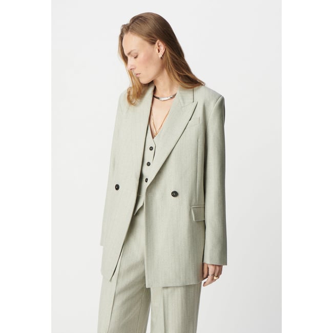 Veste de costume motif rayures fil textile  gris perle <span itemprop=