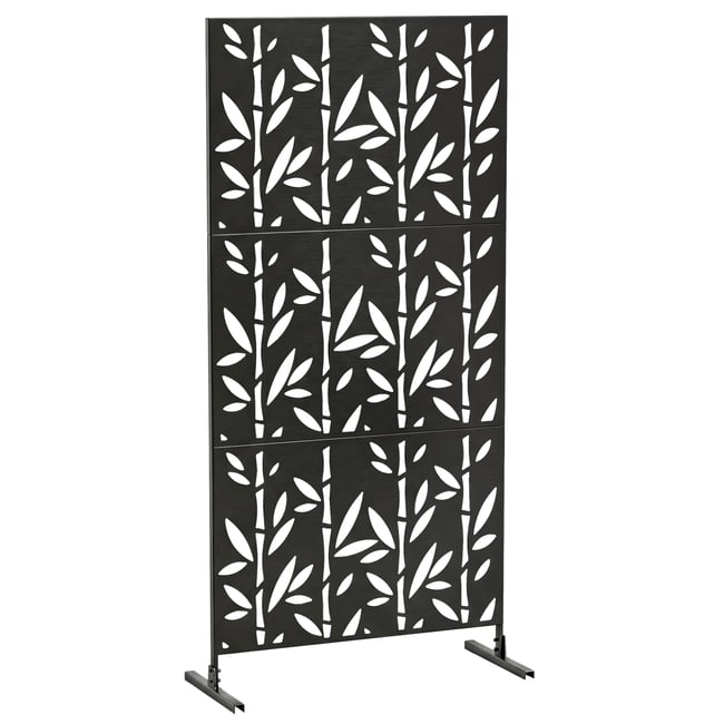 Panneau décoratif extérieur métal - brise vue motif bambou - noir noir <span itemprop=