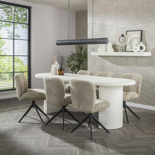 Table à manger blanche en marbre composite 215 cm TAJ Couleur blanc <span itemprop=
