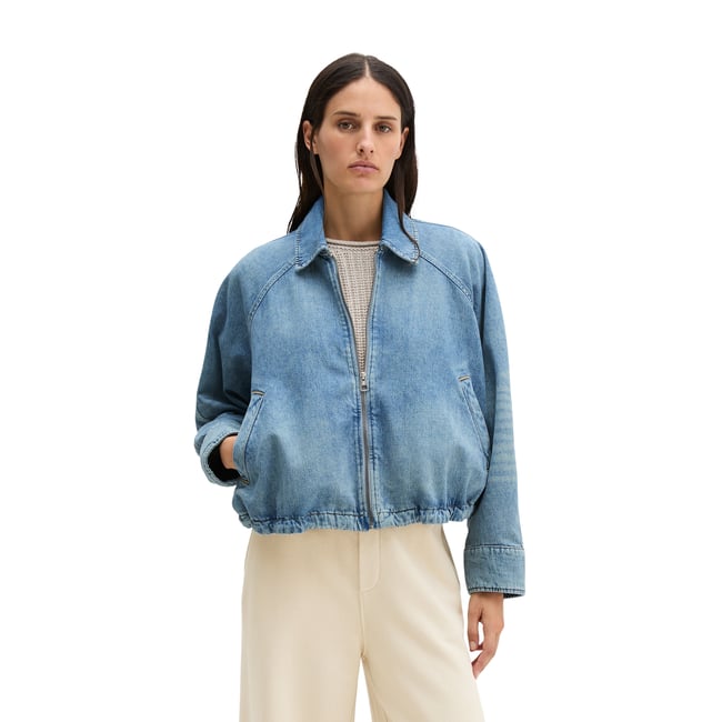 Blouson en jean relaxed en pur coton organique bleu clair <span itemprop=