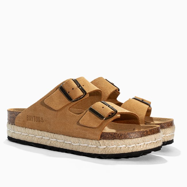 Sandales en cuir suédé ATLAS pour femme camel <span itemprop=
