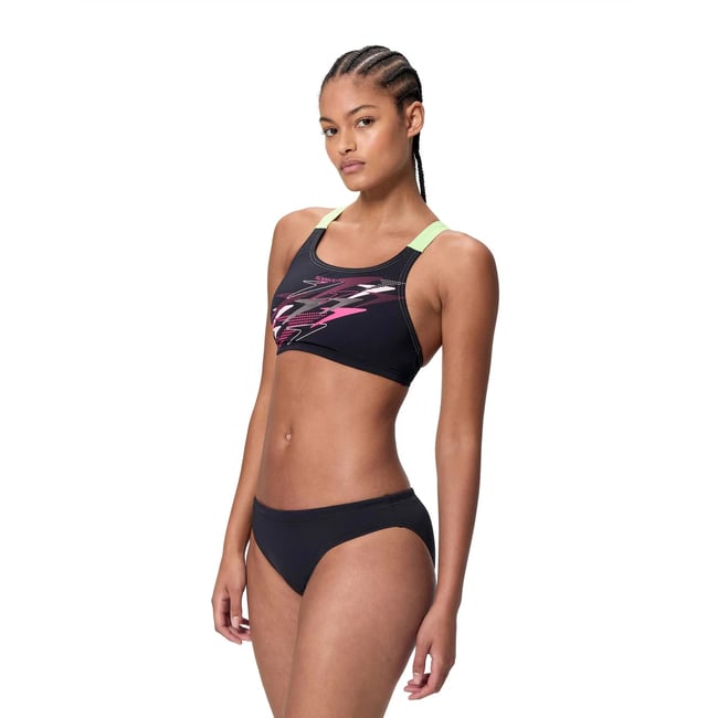 Maillot de bain 2 pièces motif/style logo répété MEDLEY noir / vert clair imprimé <span itemprop=