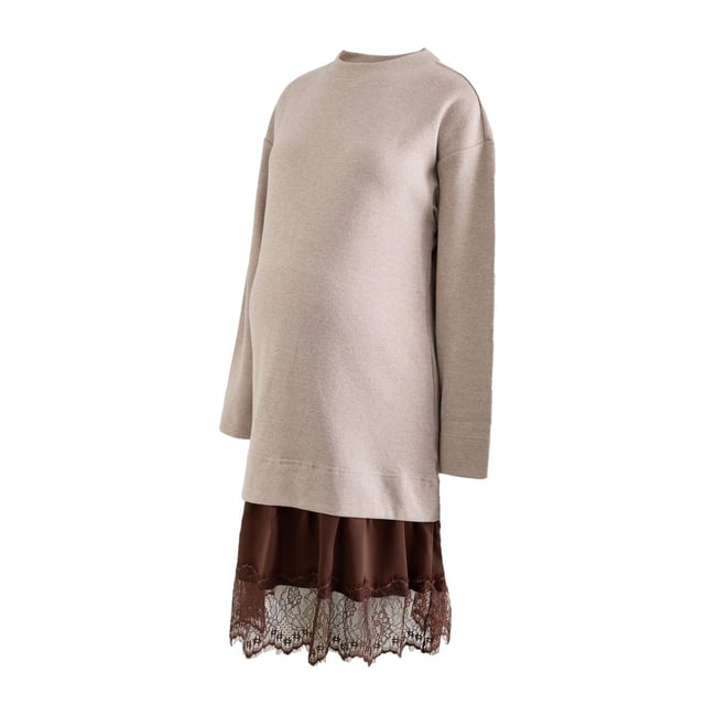 Robe 2-en-1 effet superposé maternité marron taupe <span itemprop=