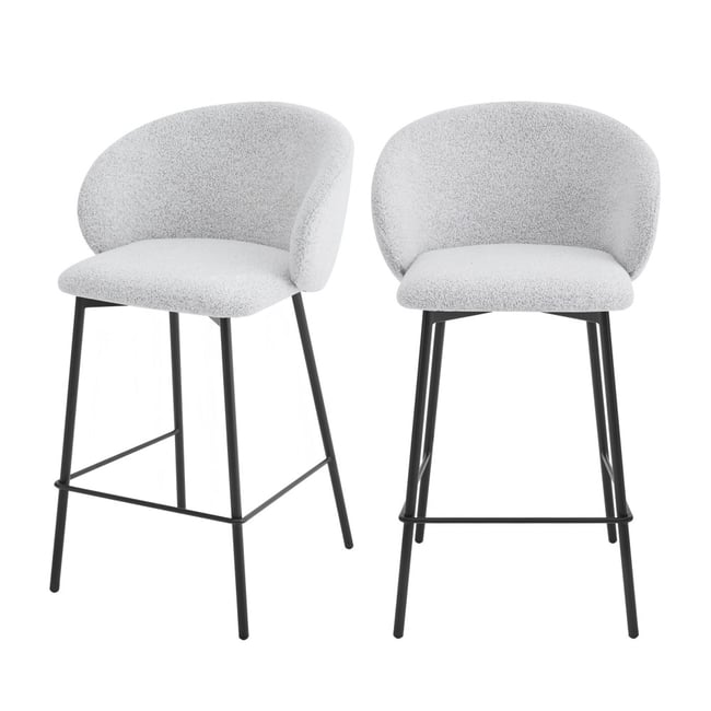 Lot de 2 chaises de bar en tissu bouclette et métal H66cm- VALOM Couleur écru chiné <span itemprop=