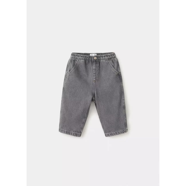 Jean droit à taille élastique gris denim <span itemprop=