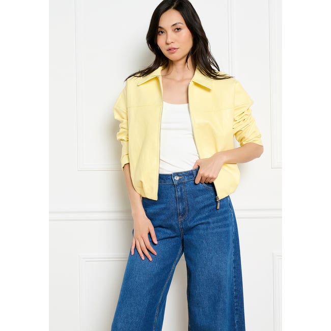 Veste zippée contemporaine jaune pastel <span itemprop=