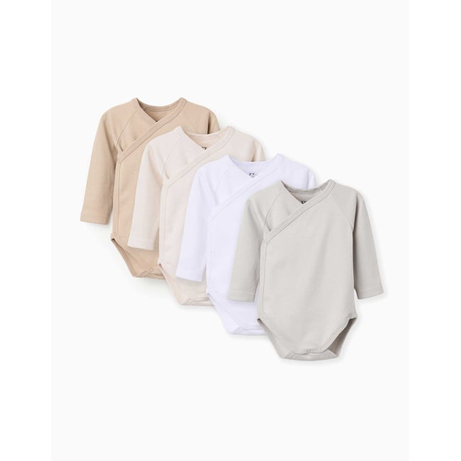 Lot de 4 bodies croisés en coton peigné multicolore <span itemprop=
