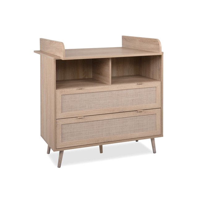 Commode à langer 2 tiroirs effet cannage bois naturel <span itemprop=