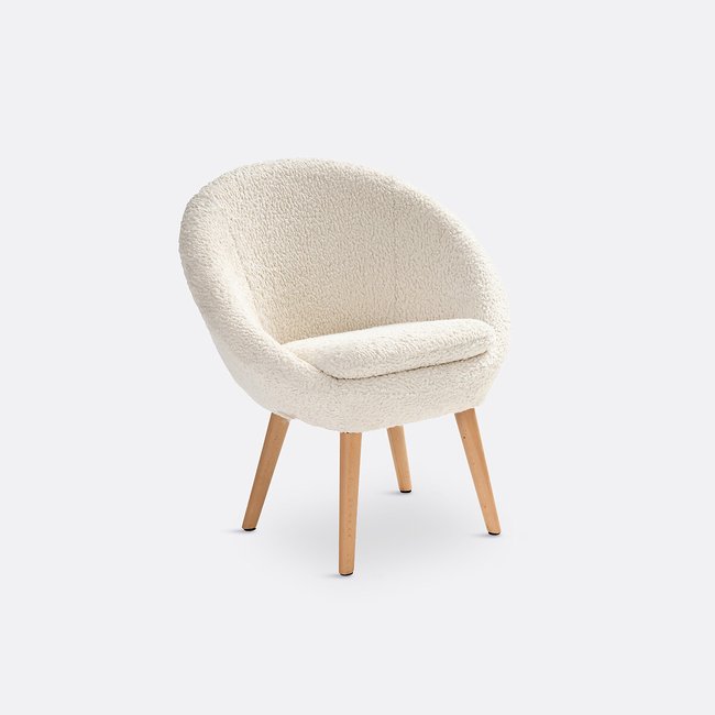 Fauteuil boule à bouclettes Jimi Couleur ecru <span itemprop=