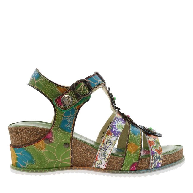 Sandales cuir talon compensé vert <span itemprop=