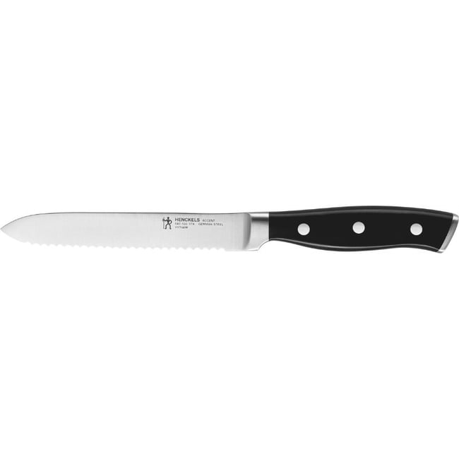 Couteau universel HENCKELS by ZWILLING Accent, 13 cm, Noir, Tranchant dentelé noir mat <span itemprop=