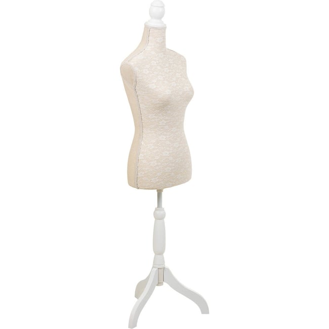 Mannequin décoratif féminin en métal Couleur crème clair et blanc satiné <span itemprop=