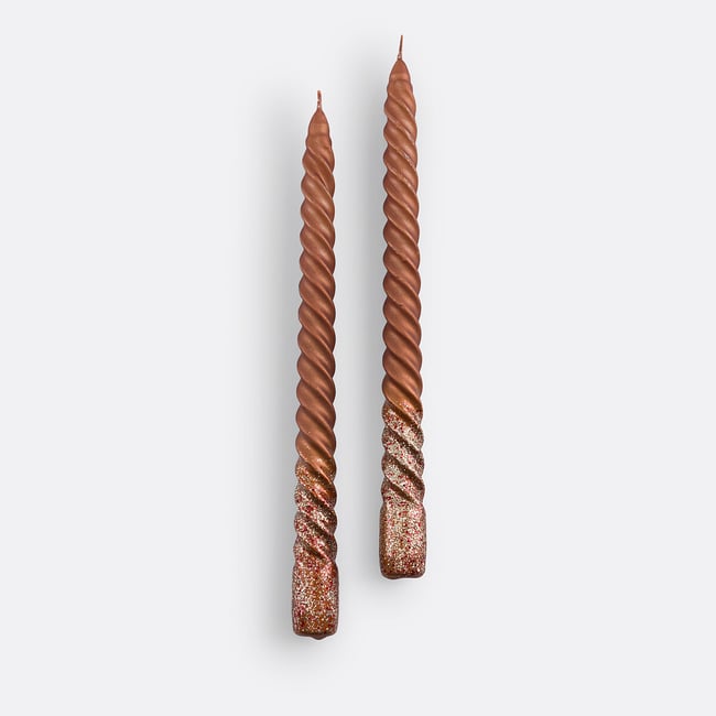 Set of 2 Caspar Glitter Twist Dinner Candles, cinnamon, LA REDOUTE INTERIEURS