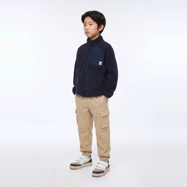 Jogging cargo en molleton uni en coton BIO GOTS etoffe <span itemprop=