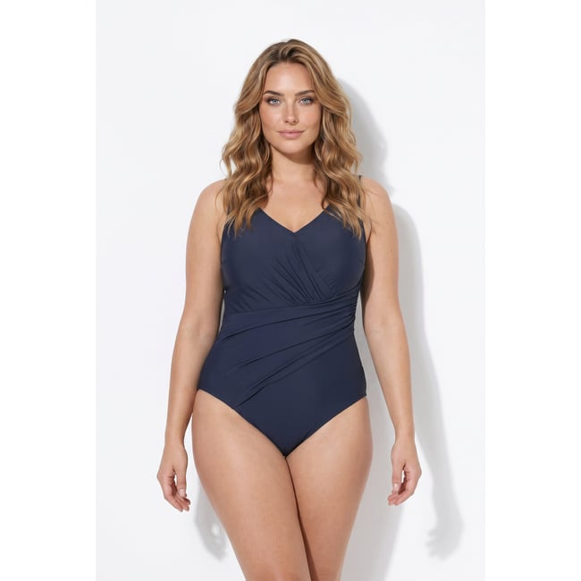 Maillot de bain à bonnets souples marine <span itemprop=