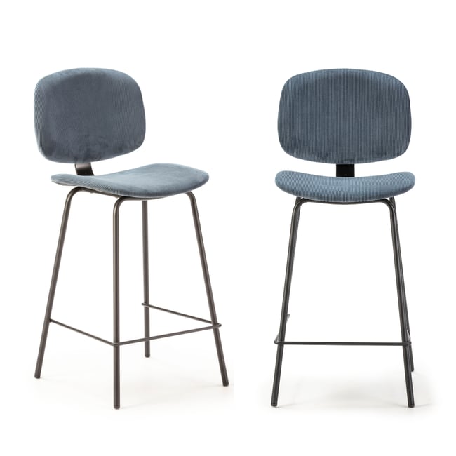Lot de 2 tabourets en velours côtelé avec pieds en métal noir H65 cm - ARUS - CALICOSY