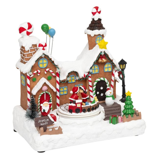 Village lumineux Père Noël bonhomme de neige train 11 LED musical et avec mouvement Couleur multicolore <span itemprop=