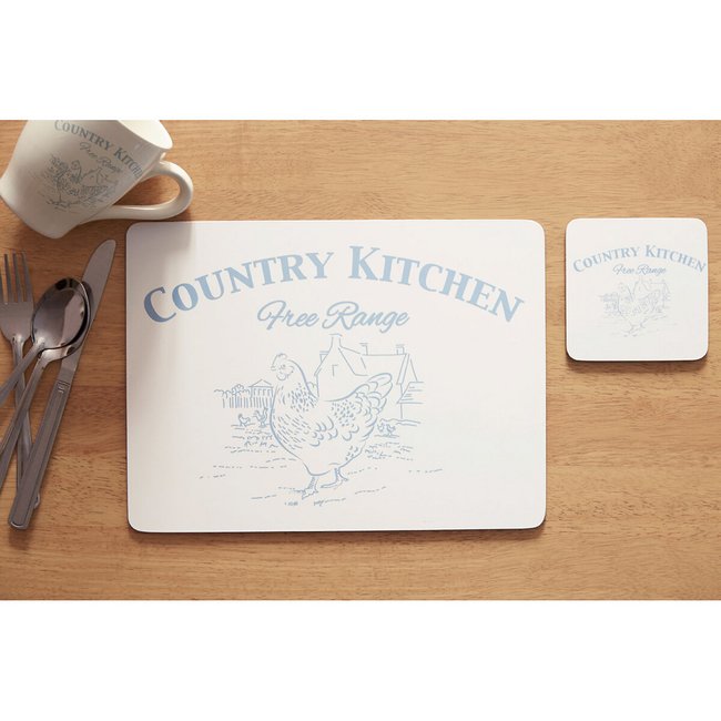 Set of 4 Country Kitchen Cork Placemats, cream, SO'HOME