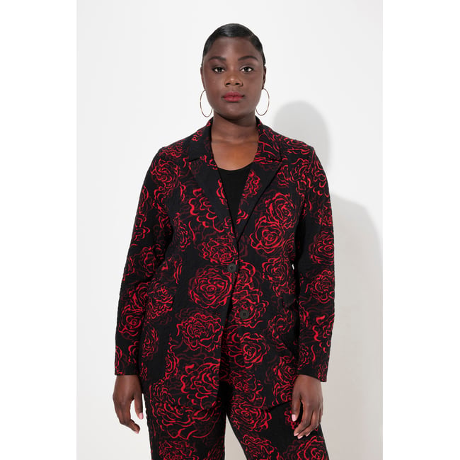 Blazer en jersey, motif Jacquard à fleurs salsa <span itemprop=