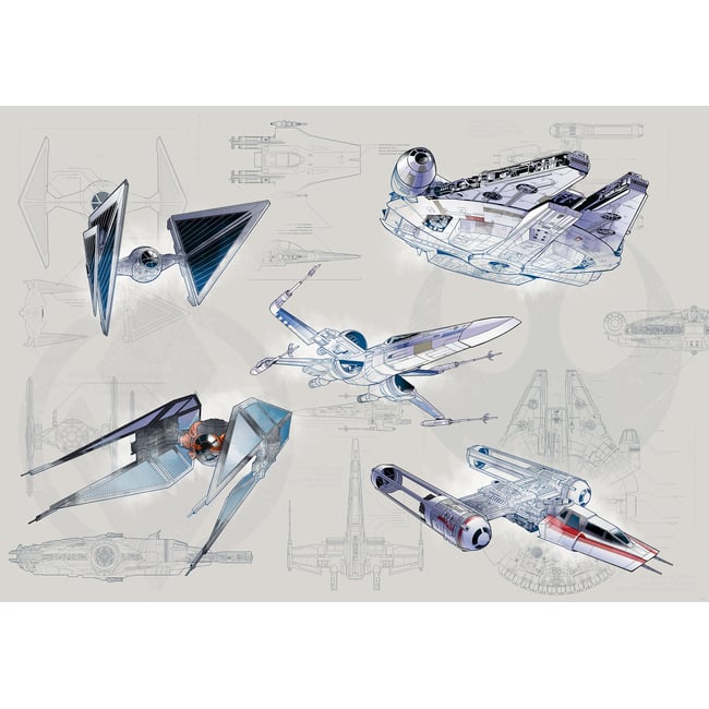 Papier peint Komar - Star Wars Blueprint Light - 400 x 280 cm Couleur bleu <span itemprop=