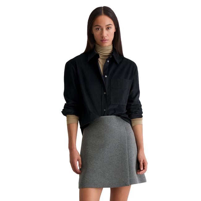 Blouse en velours côtelé fin relaxed en doux mélange de coton et de lyocell bleu fooncé <span itemprop=