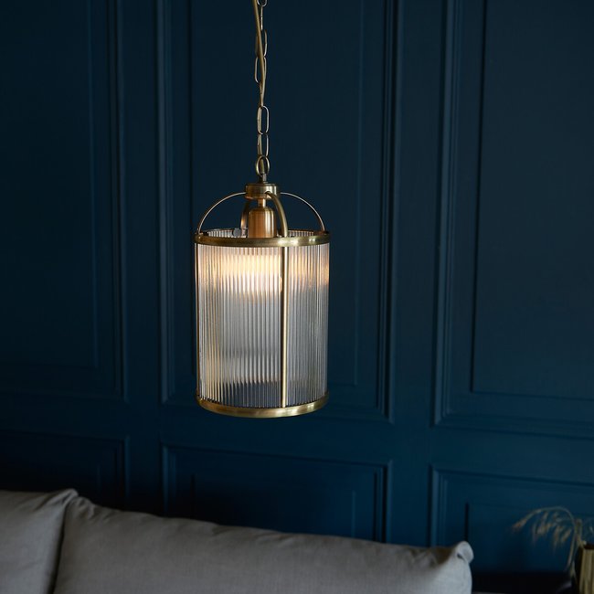 Loyton Ribbed Glass 1 Light Pendant, aged brass, SO'HOME