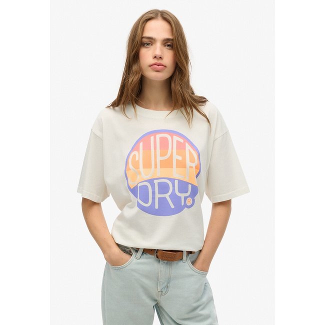 Oversized-T-Shirt mit Regenbogenmotiv ecru <span itemprop=
