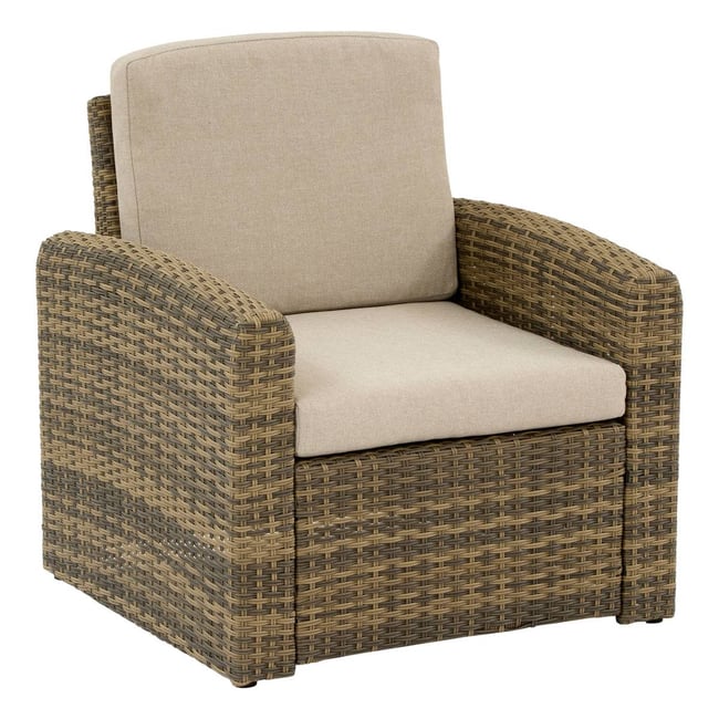 Fauteuil de jardin en résine tressée POLYNÉSIA beige ficelle <span itemprop=