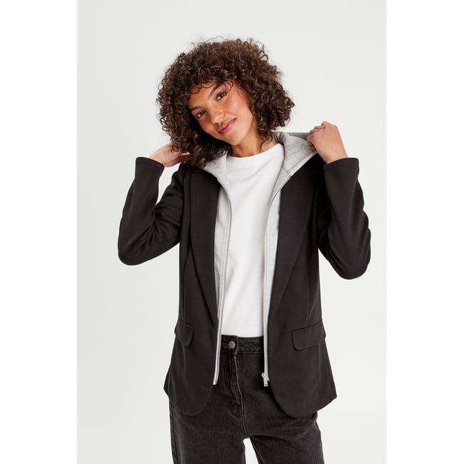 Veste blazer 2-en-1 gilet noir <span itemprop=
