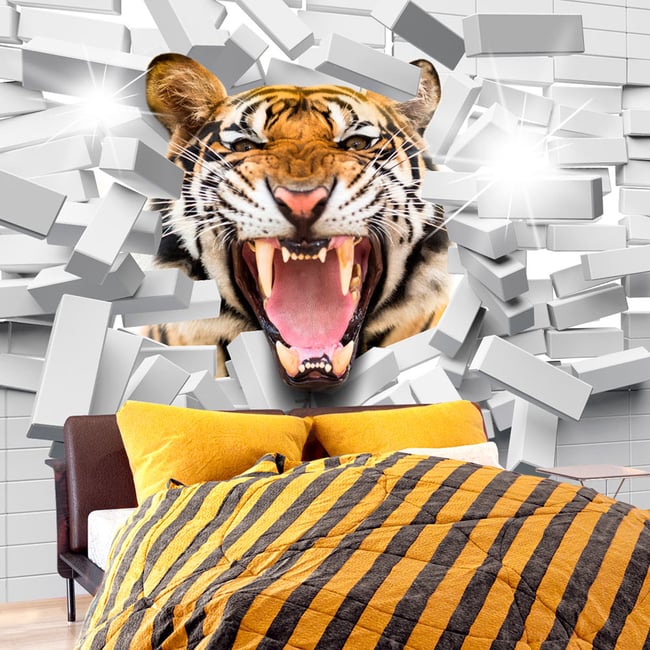 Papier peint intissé panoramique Tiger Jump Couleur orange / cuivré <span itemprop=