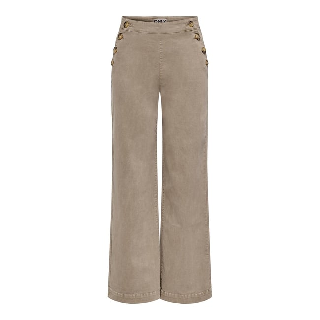 Jeans larghi a vita alta con bottoni laterali beige ONLY