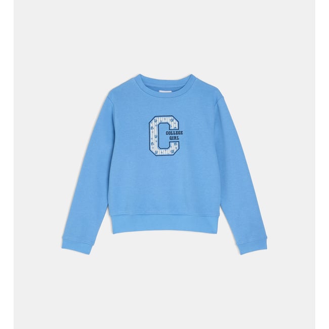 Sweat legeve motif floral en coton bio mélangé bleu moyen <span itemprop=