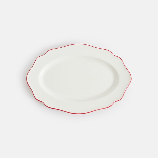 Plat de présentation petit modèle, en porcelaine, COLOMBE Couleur blanc/rouge <span itemprop=