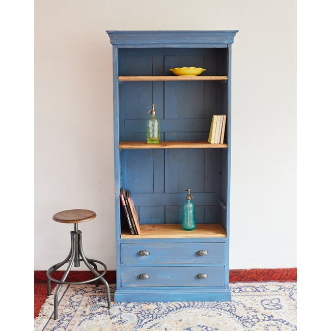 Grande bibliothèque en bois Madeleine N°753 - Bon état Couleur bleu <span itemprop=