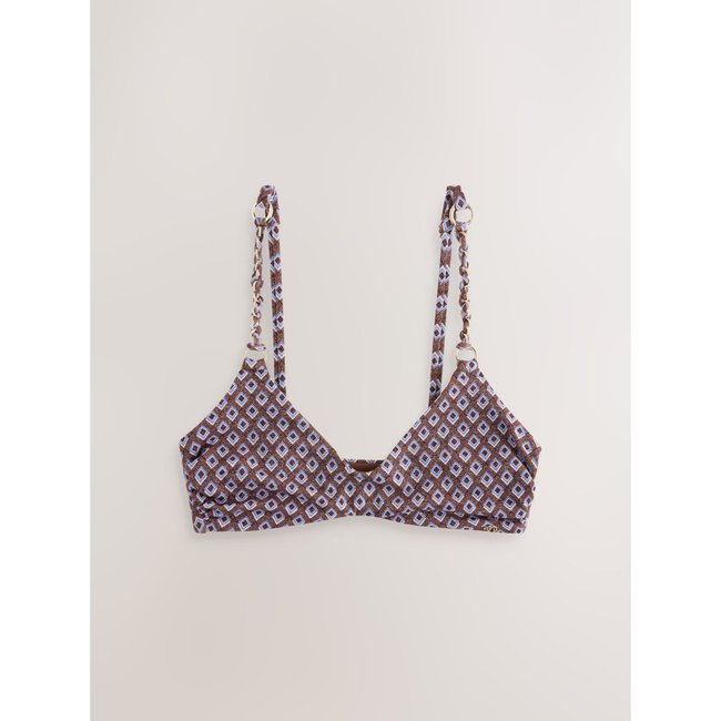 Haut de bikini court brun chocolat géométrique métallisé <span itemprop=