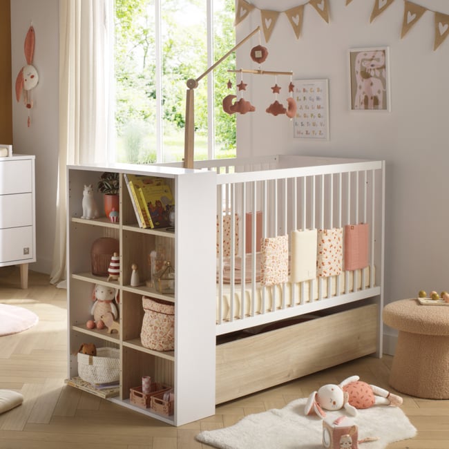 Lit transformable en lit blanc/marron <span itemprop=