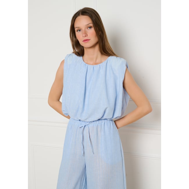 Top ballon texturé bleu pastel <span itemprop=