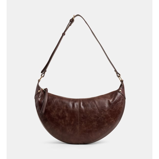 Sac demi lune rosanne wrinkled cuir vieilli marron chocolat <span itemprop=