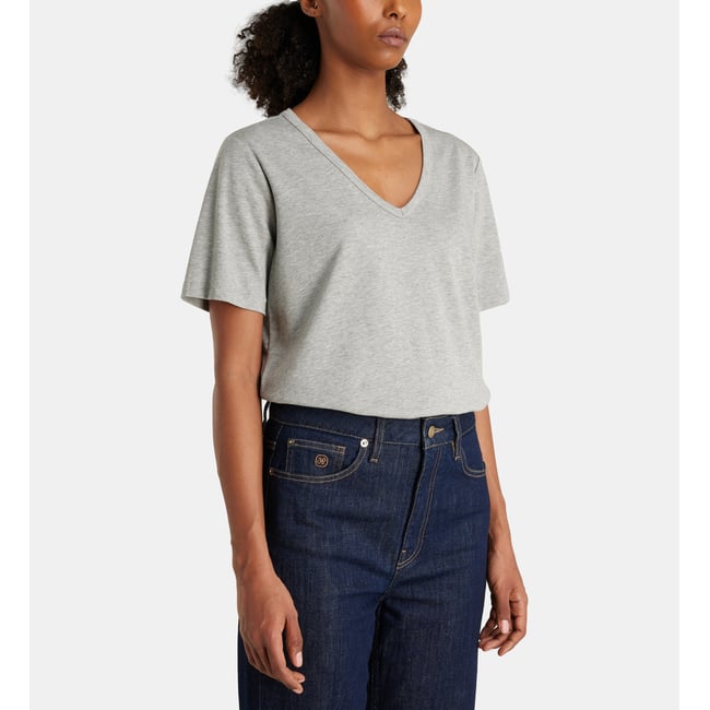 T-shirt droit uni less en coton bio gris chiné <span itemprop=