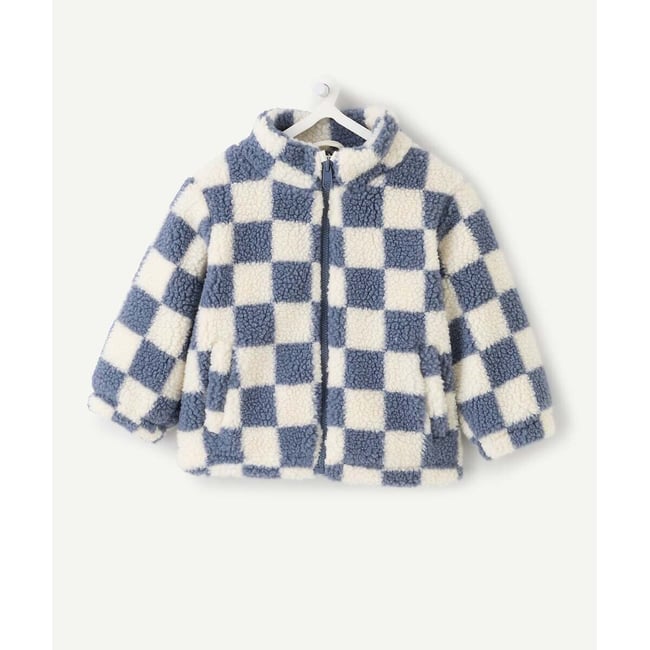 Gilet zippé, à carreaux, en sherpa carreaux <span itemprop=